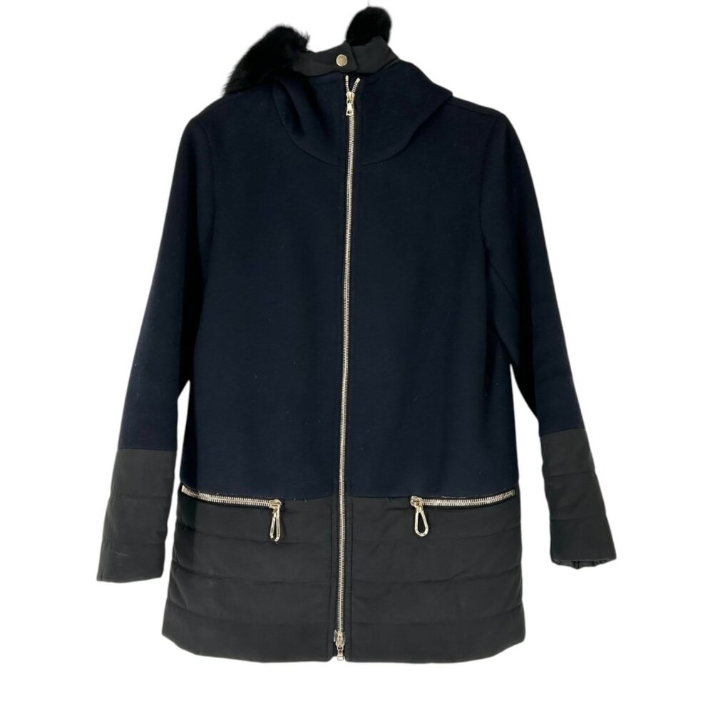 Sandro Brina Mixed Media Wool Blend Coat with Fox Fur Trim